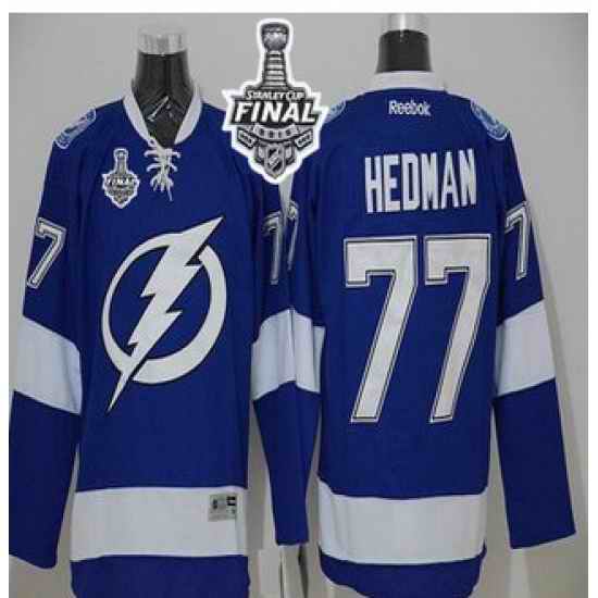 Tampa Bay Lightning #77 Victor Hedman Blue 2015 Stanley Cup Stitched NHL Jersey